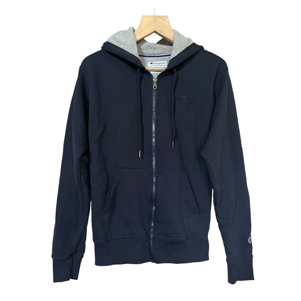 Champion Powerfleece Men’s Navy Blue Full Zip Hooded Sweatshirt, Size Small
